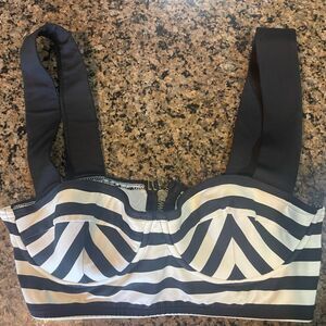Kate Spade NY Nahant Shore Black White Stripe Bikini Swimsuit TOP ONLY Sz XSmall
